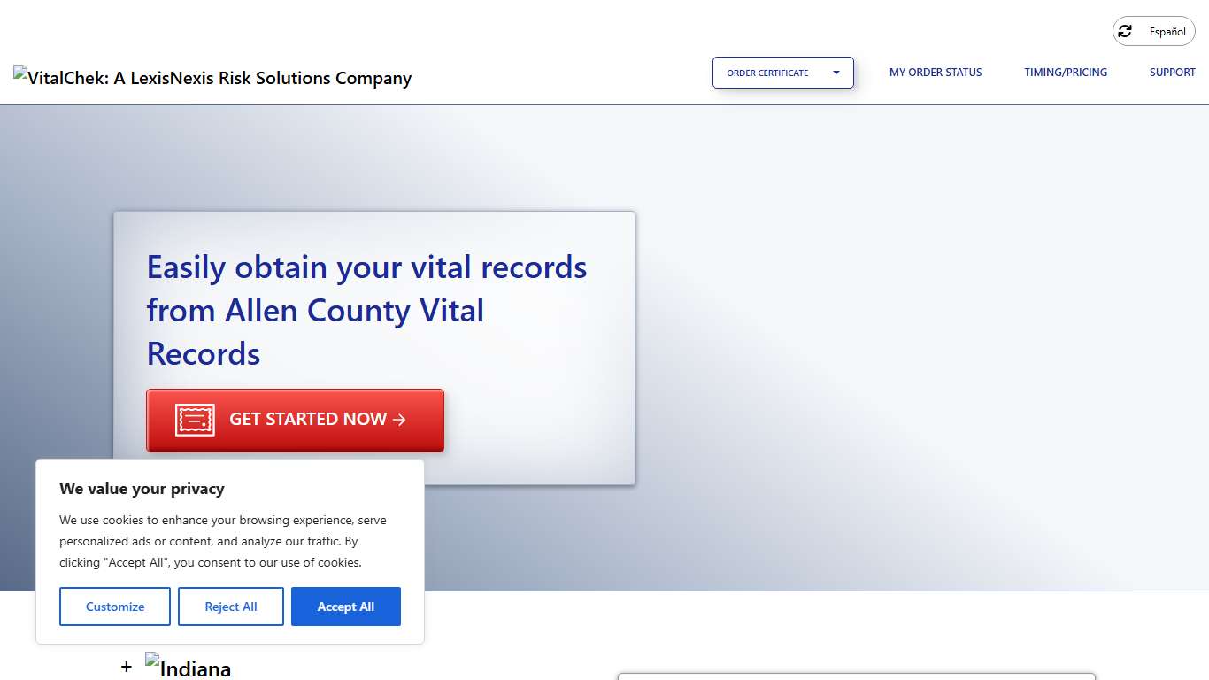 Allen County Vital Records (IN) Order Certificates - VitalChek